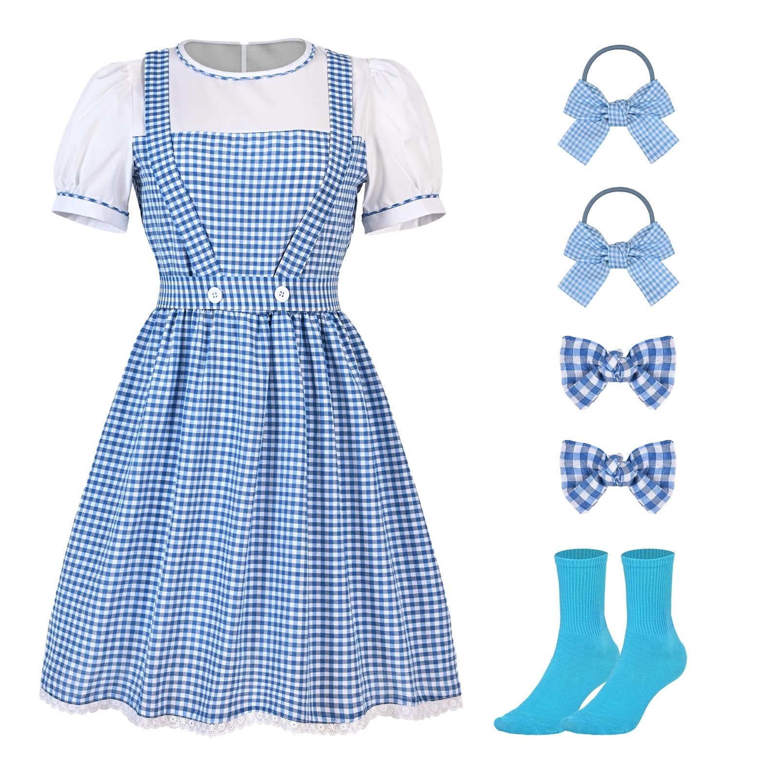 Lyacmy Women's Halloween Costume Blue Plaid Dress, Book Storybook