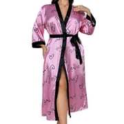 Lyacmy Heart Womens Robes, Pink Robe for Women, Satin Bathrobe Sexy Pajamas Kimonos Long Silk Sleepwear, Ladies Lightweight Loungewear Gifts for Her