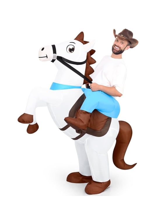 Inflatable Costume Adult Ride On Horse Costumes Cowboy Air Blow Up Funny Riding Horse Suit for Men Women Halloween