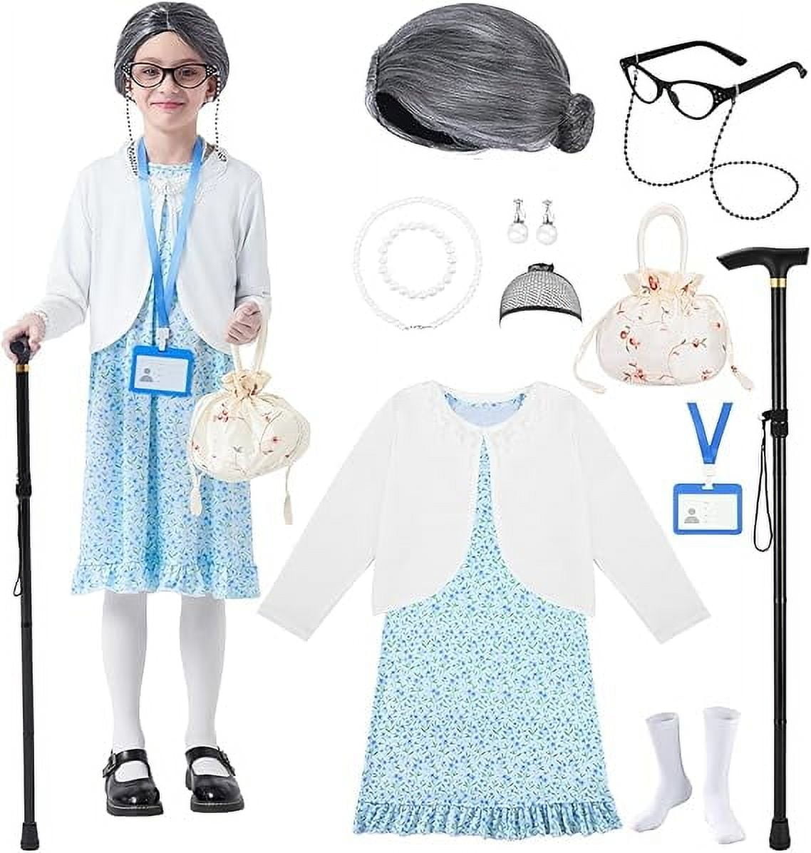 Lyacmy 100 Days Blue Old Lady Costume, 100th Grandma Granny Dress up — free download