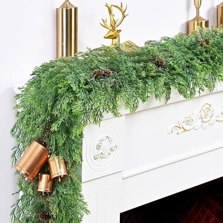 Lyacmy 6FT Christmas Garland for Mantel with Pine Cones Cedar Garland, Artificial Norfolk Pine Garlands for Indoor Outdoor Christmas Decorations