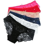 Lyacmy Sexy Lace Underwear for Women, Invisible Seamless Cotton Panties for Women, Half Back Coverage Womens Panties Bikini, 6Pack