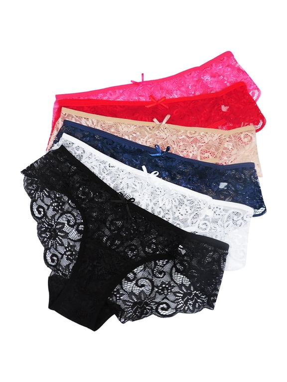Sexy Lace Underwear for Women, Invisible Seamless Cotton Panties for Women, Half Back Coverage Womens Panties Bikini, 6Pack