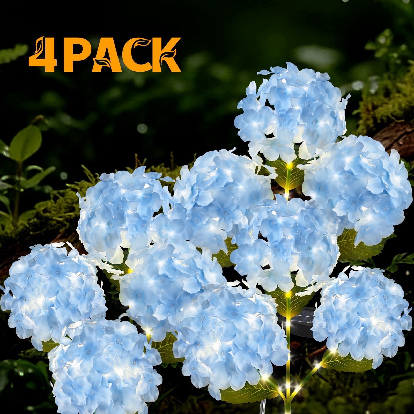 Lyacmy 4 Pack Blue Hydrangea Solar Garden Lights Outdoor, Waterproof Solar Lights for Yard Pathway Patio Outdoor Decor