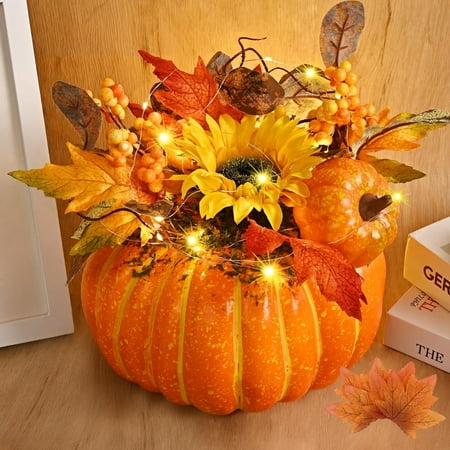 Lyacmy Fall Decorations for Home, 7 Inch Artificial Pumpkin Decorations Fake Sunflowers for Thanksgiving Home Indoor Tabletop Decor
