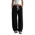thumbnail image 1 of Lyanj Fall Sweatpants for Women Mid Rise Drawstring Straight Leg Pants Lightweight Solid Color Lounge Trouser for Workout, 1 of 7