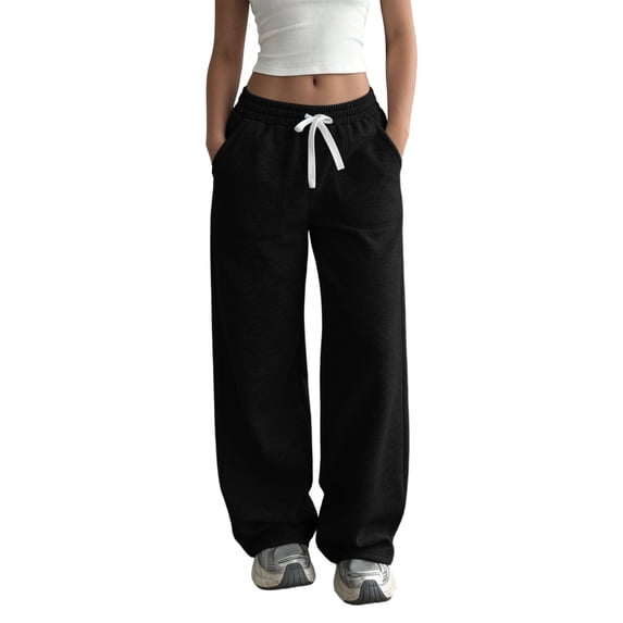 Lyanj Fall Sweatpants for Women Mid Rise Drawstring Straight Leg Pants Lightweight Solid Color Lounge Trouser for Workout