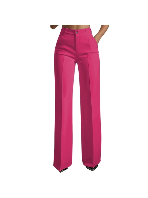 Work Pants Women Straight Leg Pull on Pleated Dress Pants High Waist Business Casual Slacks for Office S-3XL