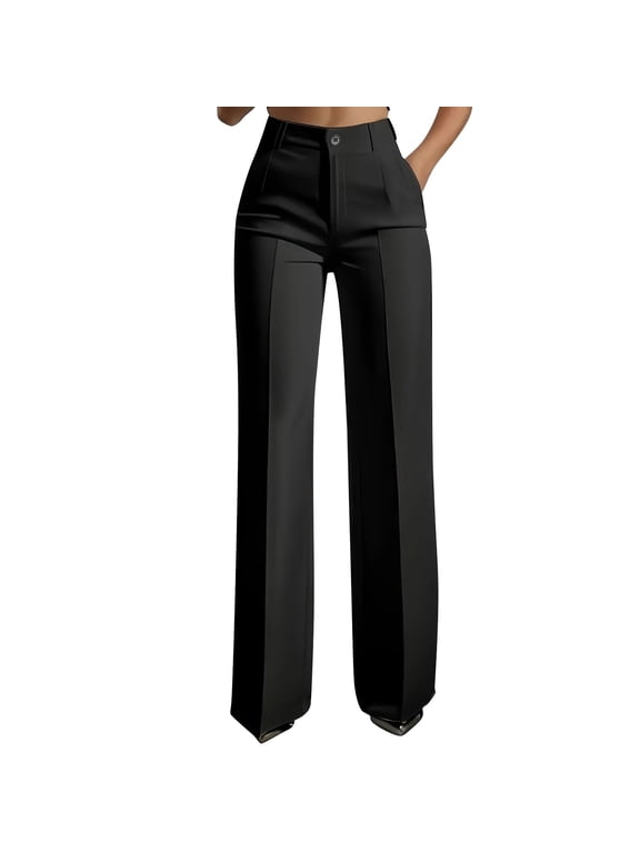 Work Pants Women Straight Leg Pull on Pleated Dress Pants High Waist Business Casual Slacks for Office S-3XL