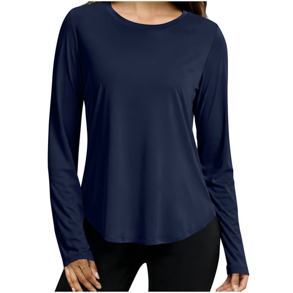 Lyanj Workout Tops for Women UPF 50+ Long Sleeve Shirts Quick Dry Sun Protection Shirts for Hiking Fishing Athletic Rash Guard(Navy,XX-Large)
