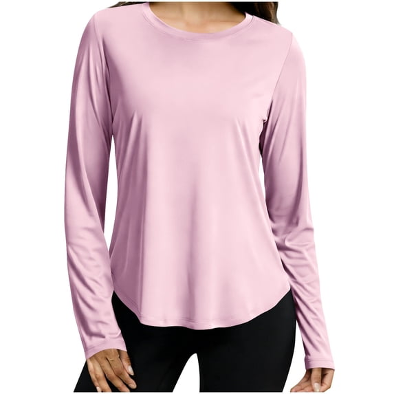 Lyanj Workout Tops for Women UPF 50+ Long Sleeve Shirts Quick Dry Sun Protection Shirts for Hiking Fishing Athletic Rash Guard(Pink aa1,X-Large)