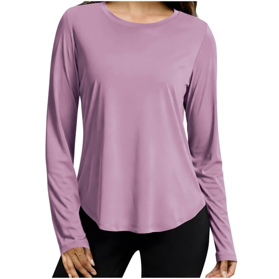Lyanj Workout Tops for Women UPF 50+ Long Sleeve Shirts Quick Dry Sun Protection Shirts for Hiking Fishing Athletic Rash Guard(Purple,XX-Large)