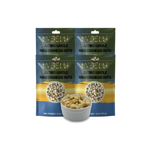 Lybelu Jumbo Whole Raw Cashews Nuts – 4oz (Pack of 4)