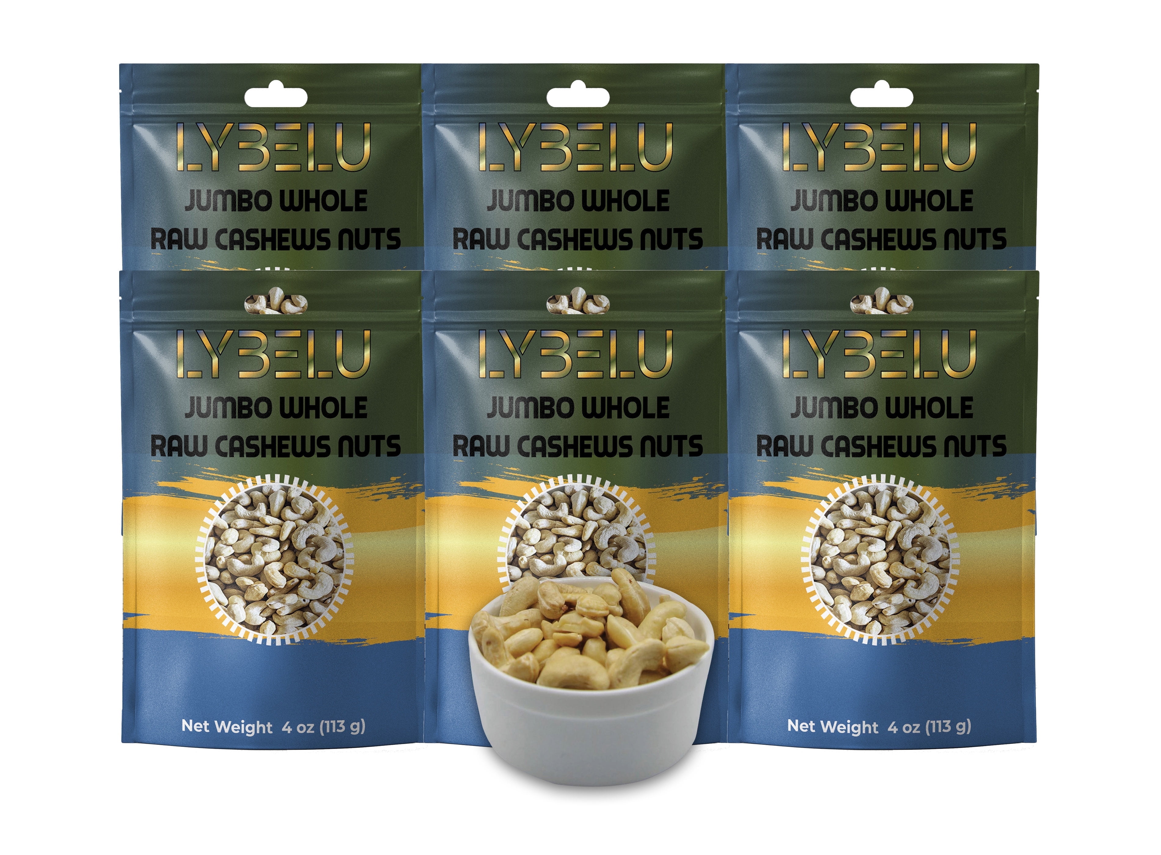 Lybelu Jumbo Whole Raw Cashews Nuts – 4oz (Pack of 6)