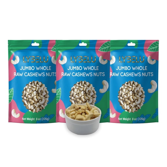 Lybelu Jumbo Whole Raw Cashews Nuts 8oz (Pack of 3)