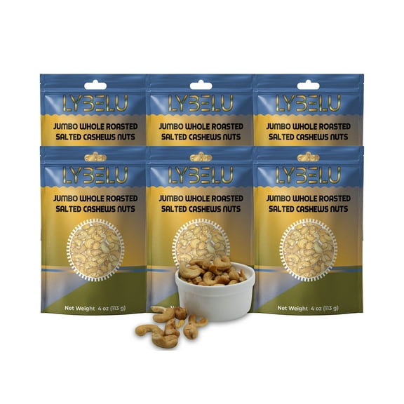 Lybelu Jumbo Whole Roasted Salted Cashews Nuts – 4oz (Pack of 6)