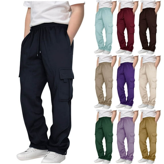 Lycaql Baggy Pants for Boys Girls Drawstring Cargo Pants with Pockets Wide Leg Elastic Waist Baggy Jogger Back to School Clothes (Navy,5-6 Years)