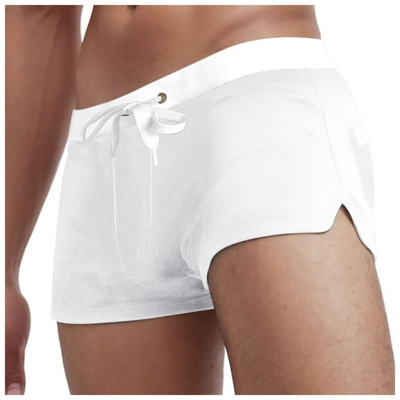 Lycaql Hot Suit for Men Men's Short Drawstring Swim Shorts With Zippered Back Pockets(White,L)