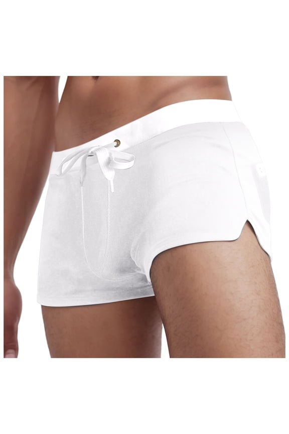 Hot Suit for Men Men's Short Drawstring Swim Shorts With Zippered Back Pockets(White,L)