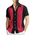 thumbnail image 1 of Lycaql Linen Shirts for Men Mens Summer Fashion Casual Beach Seaside Classic Short Sleeved Shirt Double Color Striped Bowling Shirt Button Closure Shirt Summer Shirt(,XXL), 1 of 4