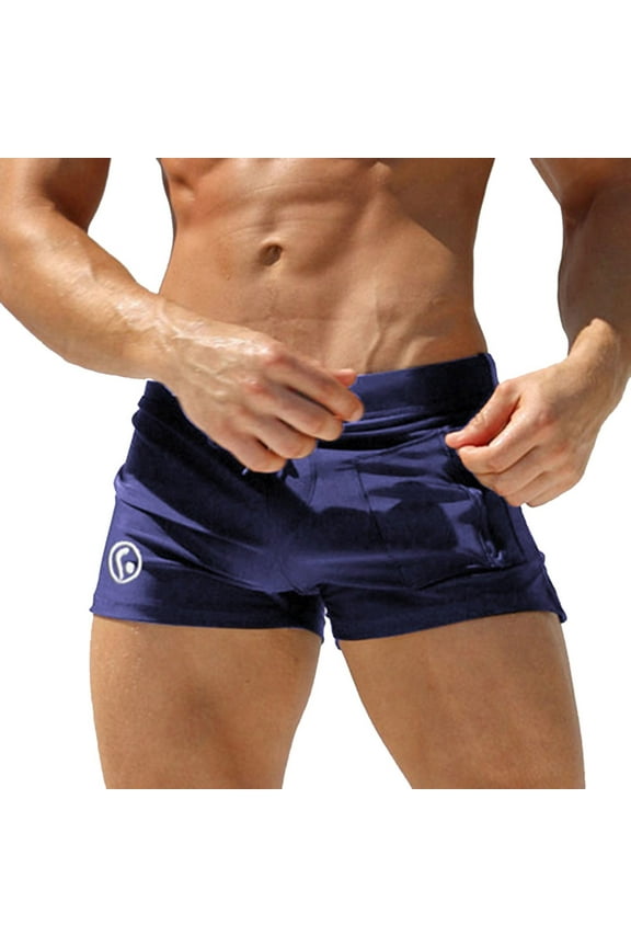 Men Swim Brief Male Summer Cool Sports Quick Dry Soild Color Fit Beach Shorts Triangle Fashion Sexy Swimming Trunks(Blue,M)