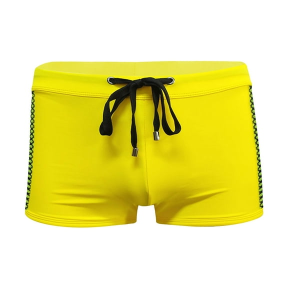 Lycaql Men Swim Brief Men's Fashion Polka Dot Splicing Flat Sports Body Fitness Muscle Quick Drying Horn Swimming Trunks(Yellow,M)