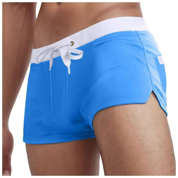 Lycaql Men Swim Brief Men's Short Drawstring Swim Shorts With Zippered Back Pockets(Sky Blue,3XL)