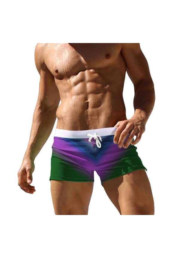 Men's Speedo Men's Quick Drying Sports Shorts Men's Plus Size Loose Gradient Beach Pants Slip Embarrassing Swim Trunks(Green,L)