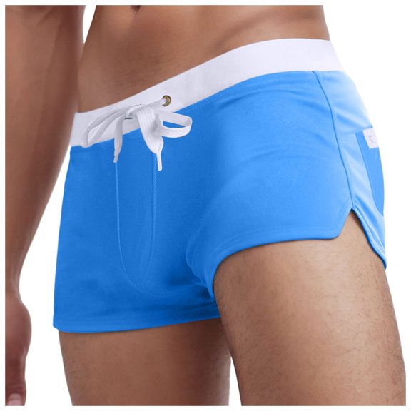 Lycaql Men's Speedo Men's Short Drawstring Swim Shorts With Zippered Back Pockets(Sky Blue,XXL)