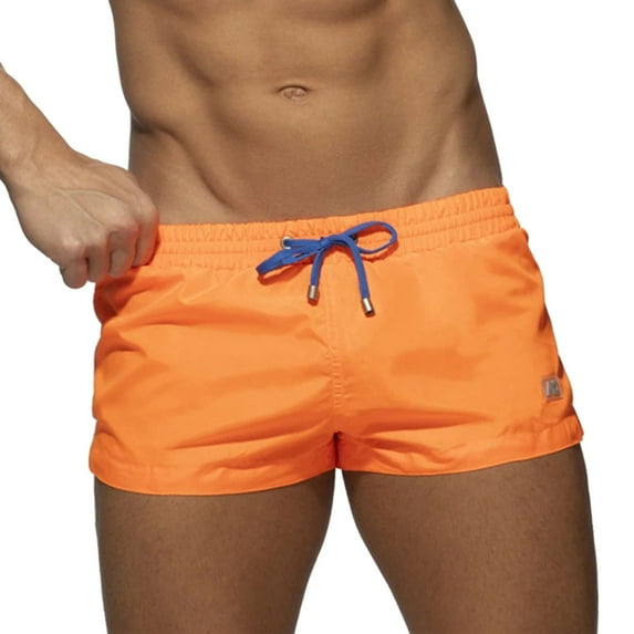 Lycaql Men's Swim Briefs Male Spring And Summer Ultra Short Color Matching Shorts Zipper Pocket Slit Trousers Legs Beach Swimming Sports Shorts(Orange,XL)