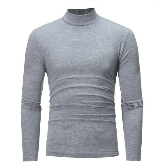 Lycaql Men's Turtleneck Lightweight Tops Pullover Slim Fit Solid Base Thin Long Sleeve Thermal Shirts for Men Underwear Tops High Neck Blouse T-Shirt Grey,XXXL