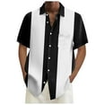 thumbnail image 1 of Lycaql Mens Beach Shirts Mens Vintage Bowling Shirts 1950s Casual Short Sleeve Button Up Contrast Shirt Summer Color Block Cuban Shirts(Black,L), 1 of 4
