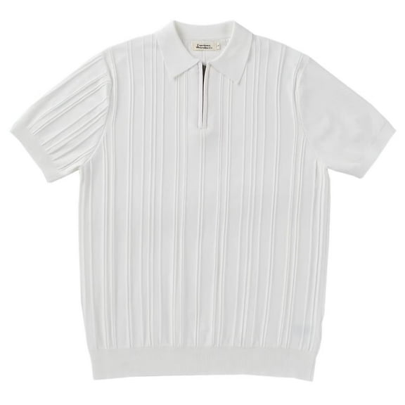 Lycaql Mens Shirts Knit Shirts Short Sleeve Quarter Zip Casual T Shirts Retro Shirt Classic Shirt(White,XL)