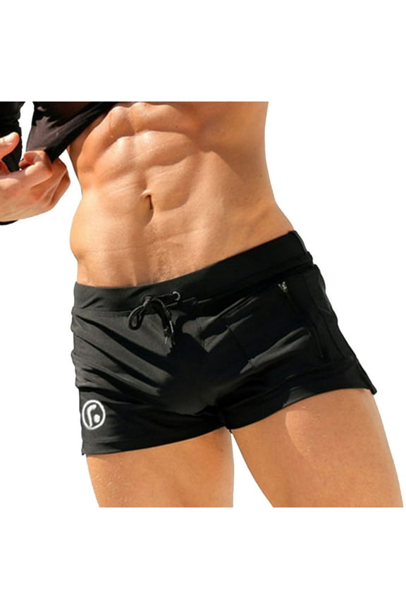 Mens Speedo Male Summer Cool Sports Quick Dry Soild Color Fit Beach Shorts Triangle Fashion Sexy Swimming Trunks(Black,3XL)