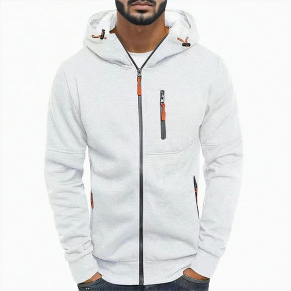 Lycaql Mens Sweatshirt Hoodies for Men Heavyweight Long Sleeve Fleece Sweatshirt - Full Zip Up Thick Sherpa Lined Hoodie Men (White,L)