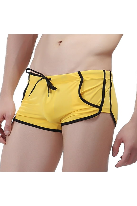 Mens Swim Bikini Mens Breathable Swim Trunks Pants Swimwear Shorts Slim Wear Swimsuit Briefs(Yellow,XL)