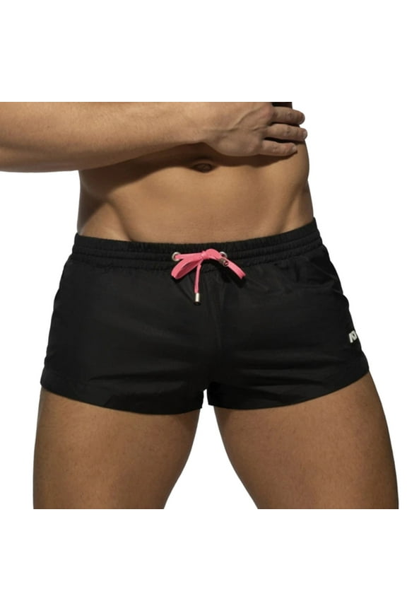 Mens Swim Brief Male Spring And Summer Ultra Short Color Matching Shorts Zipper Pocket Slit Trousers Legs Beach Swimming Sports Shorts(Black,XXL)