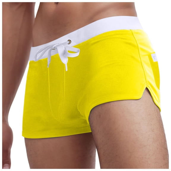 Lycaql Mens Swim Briefs Men's Short Drawstring Swim Shorts With Zippered Back Pockets(Yellow,M)