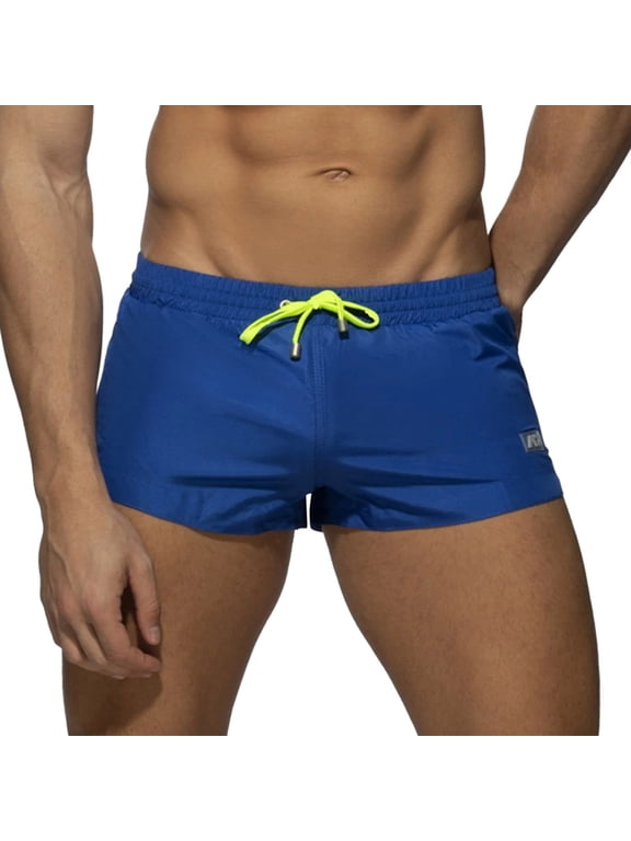 Mens Swim Trunks Male Spring And Summer Ultra Short Color Matching Shorts Zipper Pocket Slit Trousers Legs Beach Swimming Sports Shorts(Blue,XL)