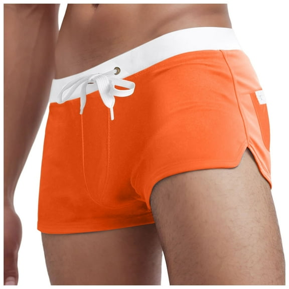 Lycaql Mens Swim Trunks Men's Short Drawstring Swim Shorts With Zippered Back Pockets(Orange,L)