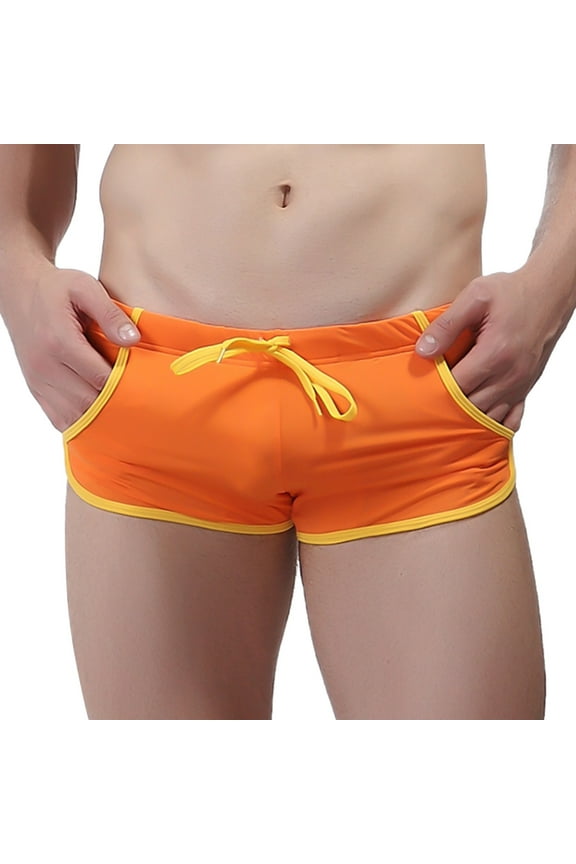 Mens Thong Swimsuit Mens Breathable Swim Trunks Pants Swimwear Shorts Slim Wear Swimsuit Briefs(Orange,S)