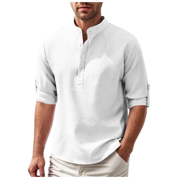 Lycaql Shirt Men The United States Men Shirts Long Sleeved Stand Up Open Pineapple Plaid Shirt Men Casual Shirt(White,M)