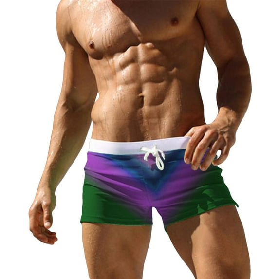Lycaql Speedo Swimsuit Men Men's Quick Drying Sports Shorts Men's Plus Size Loose Gradient Beach Pants Slip Embarrassing Swim Trunks(Green,XL)