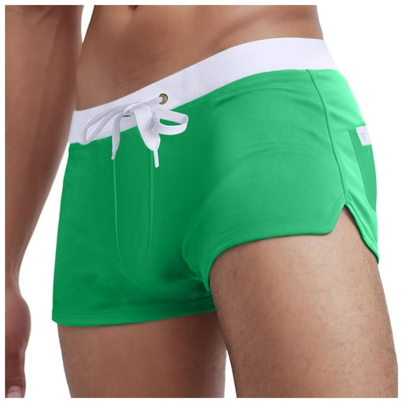 Lycaql Speedo Swimsuit Men Men's Short Drawstring Swim Shorts With Zippered Back Pockets(Green,XL)