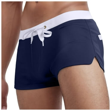 Lycaql Swim Briefs for Men Men's Short Drawstring Swim Shorts With Zippered Back Pockets(Dark Blue,L)