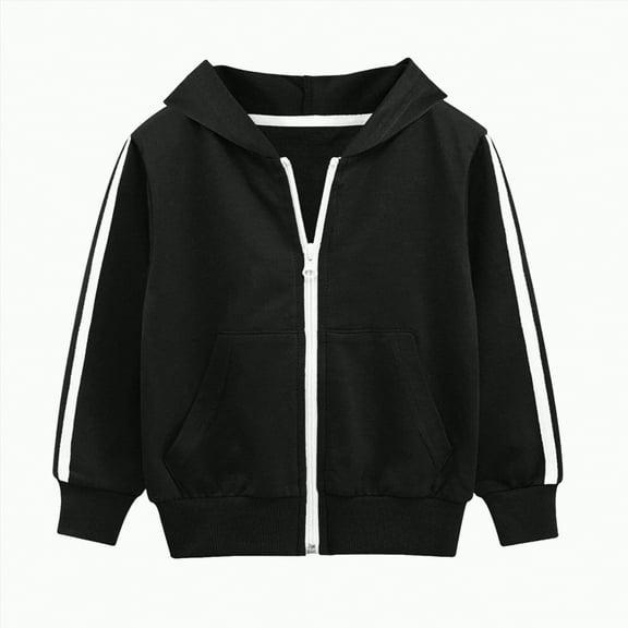 Lycaql Toddler Cute Jacket Zip Sweatshirt Color Solid Zip up Long Sleeve Hoodie Top Boys Girls Kids Boys Coat Warm Outwear (Black,5-6 Years)