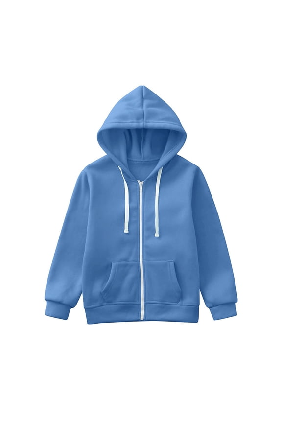Zip Up Hoodie Long Sleeve Boys Girls Top Kids Jackets Solid Sweatshirt Boys Coat&jacket Ski Boys Fleece Zip Jacket (Blue,7-8 Years)