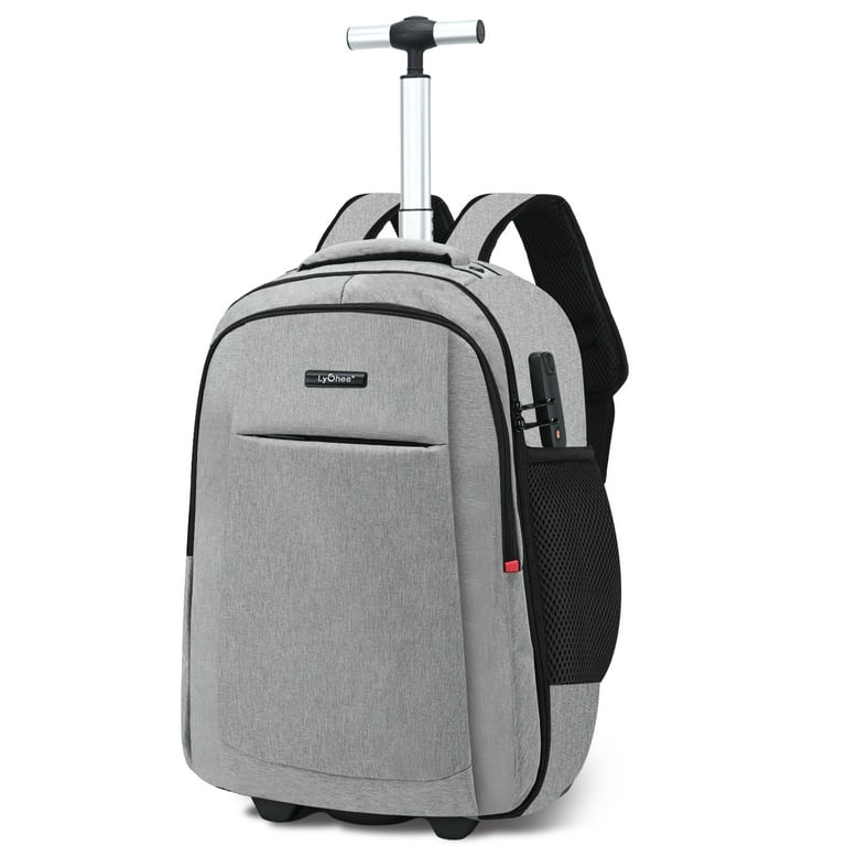 Lychee Concealable Rolling Backpack Adult Business Laptop Backpack with Wheels 20 inch Invisible Shoulder Strap Waterproof Backpack with