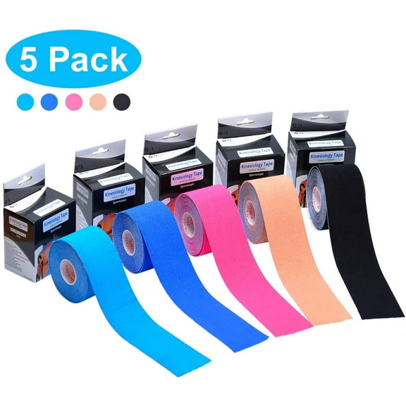 Lychee 5 Pcs Sports Kinesiology Tape for Muscle Pain Relief & Joint Support 2" x 16.4 ft