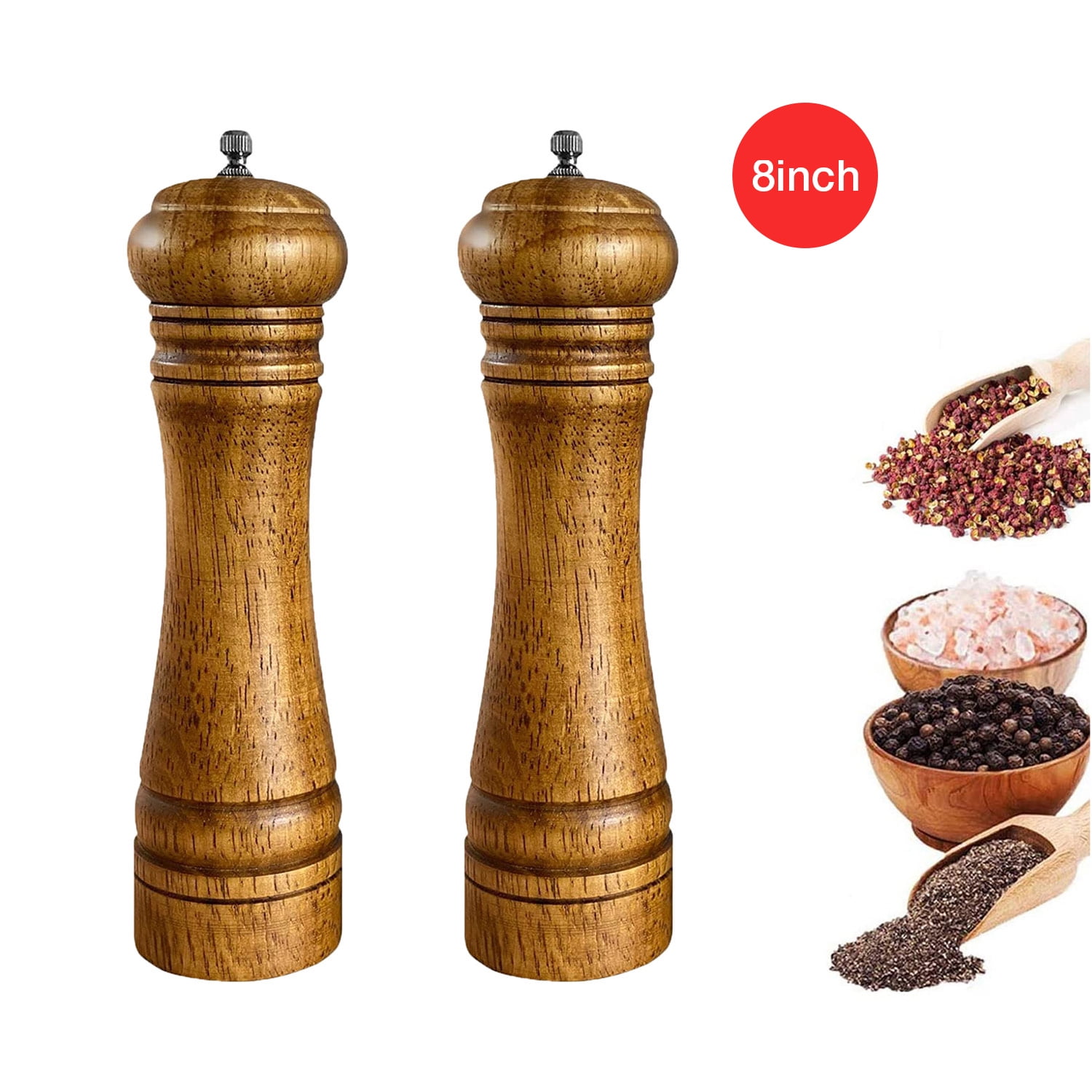 L'Chaim Meats Oak Wood Pepper or Salt Mill Grinder Ceramic Adjustable Large  Small